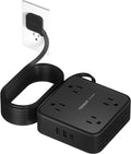 TESSAN Surge Protector Power Strip, 15 Ft Flat Plug Extension Cord with 3 USB (1 USB C) 8 Outlets, 900J Protection, 3 Sided Outlet Extender with Power Switch for Office, Dorm Room, Black