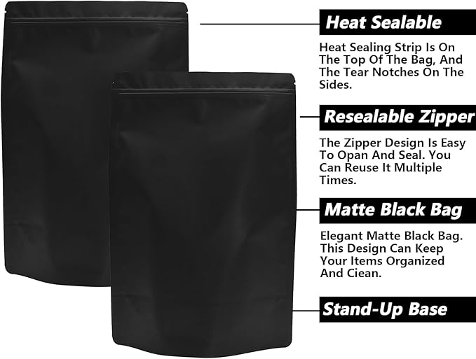 50PCS Smell Proof Resealable Pouch Bags,ULIFESTAR Aluminum Foil Flat Food Storage Bag,Sealable Pcsaging Zipper Pouches with Tear Notches for Pcsaging Lipgloss,Jewelry,etc(20*30cm/7.87*11.81",Black)