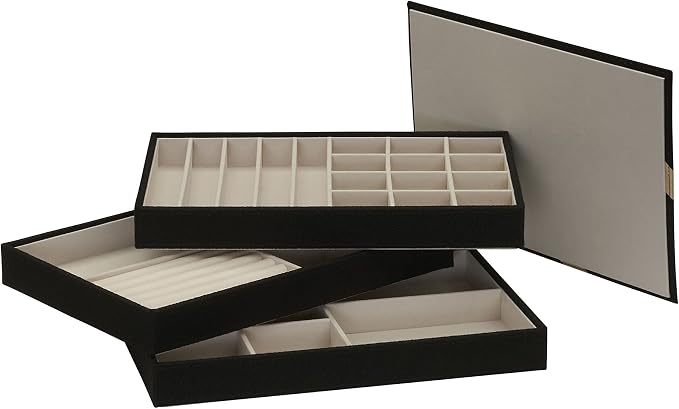 Household Essentials Black Stacking Jewelry Organizer Stacking Boxes with Removable Lid