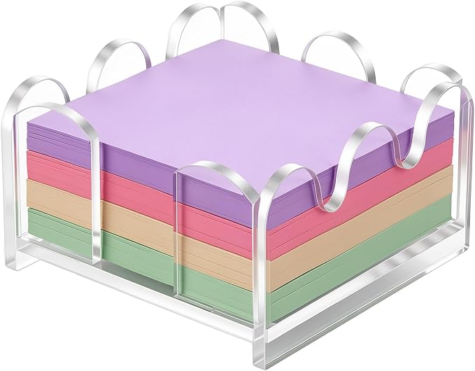 Scalloped Acrylic Sticky Note Holder 3x3 Inch, Cute Wave Design Note Dispenser Clear Thick Desktop Memo Pad Organizer for Aesthetic Dorm Room, Home Office, Teacher Desk Decor Supplies
