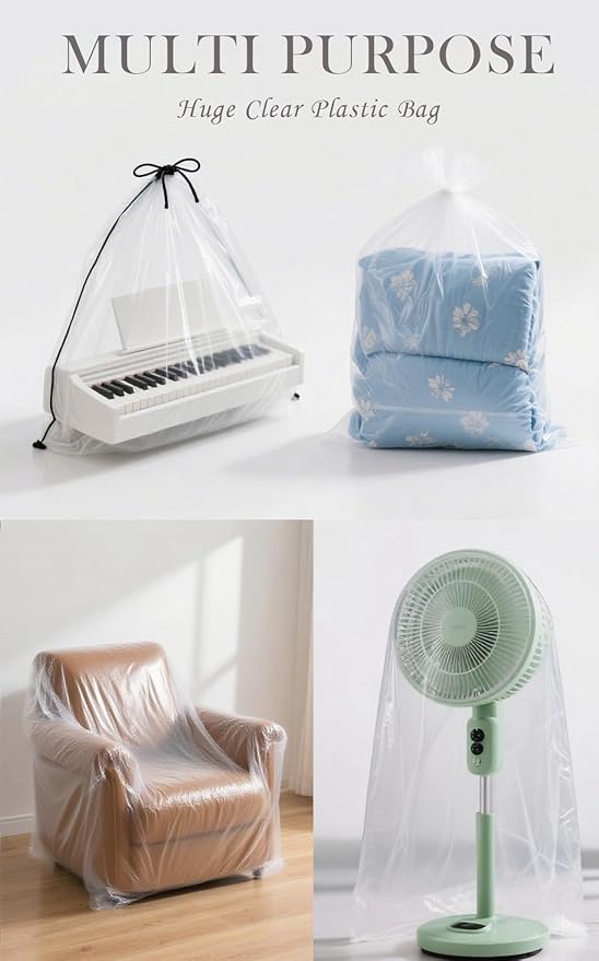 Huge Plastic Bags 79x118 inches Extra Large Clear Plastic Bags for Furniture, Big Luggage, Industry, Business and Agriculture Use (5 pcs)