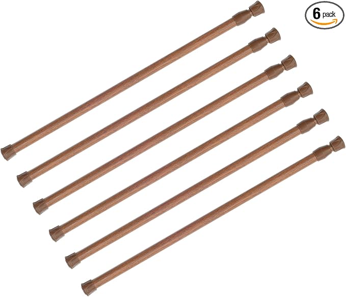 KXLife Tension Curtain Rod No Drill 16-28", Adjustable Spring Rod, 6Pcs | Oak, Expandable Tension Mounted, Renter Friendly, Non-Slip Ends, for Window, RV, Closet