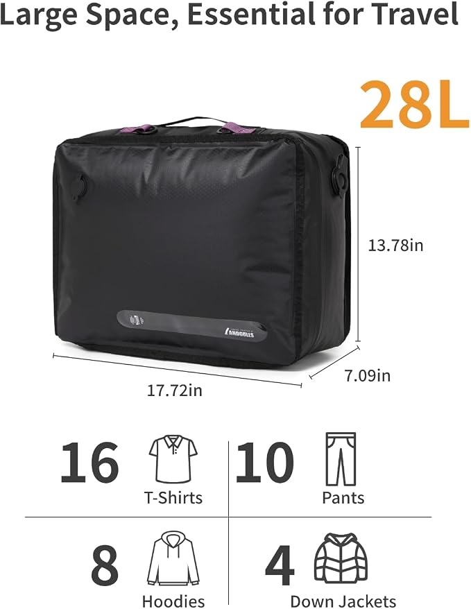 Reusable Vacuum Compression Travel Bag, 28L 1-Pack Vacuum Seal Bag, IP68 Waterproof Space Saver Bags, for Suitcase, Backpack, Home Storage