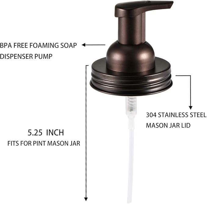 Amolliar Mason Jar Foaming Soap Dispenser Lids, Plastic Pump Rustproof Stainless Steel Lid, Refillable Hand Soap, Kitchen Rustic Farmhouse Decor, Bathroom Accessories, Waterproof Labels, Bronze 2 Pack