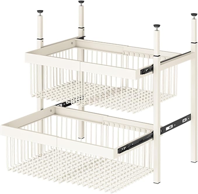 Expandable Cabinet Pull Out Basket,1-3 Tier Stackable Shelf Baskets Organizer,Carbon Steel Stackable Storage Bins,for Office Bathroom Bedroom(2 tier)