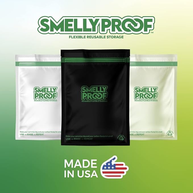 Reusable Food Storage Bags Designed & MFG by Smelly Proof, USA MADE, Dishwasher-Safe, Easy-To-Clean, NO PEVA & BPA FREE, Clear FLAT Large 3-mil Thick, 8.5" x 10", Quart Size Bags, 15-Bags