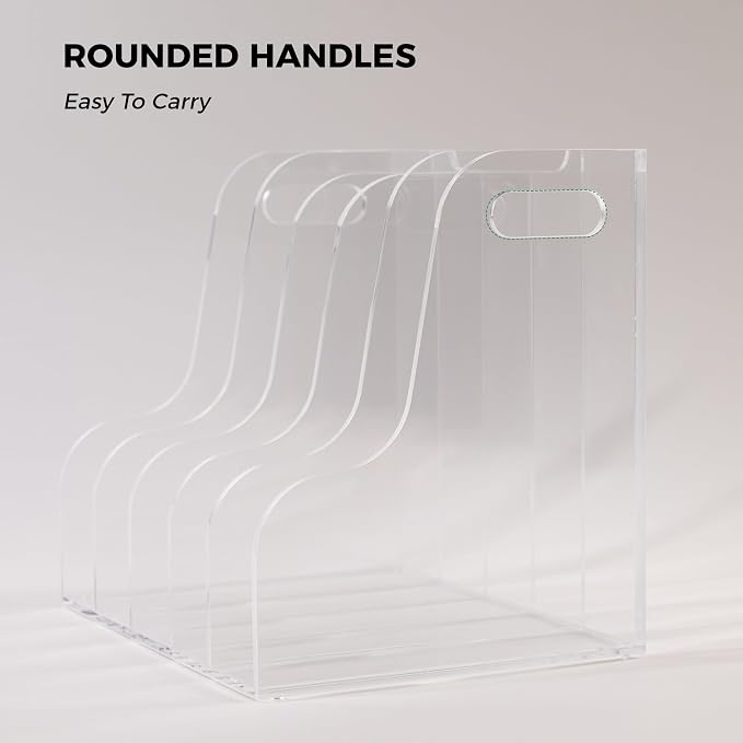 5 Vertical Compartments File Holder, Clear Acrylic Desk Organizer and Storage Bins Holding for Magazines, Binders, Notebooks, Envelopes, Multi-purpose Document Organizer for Home Office