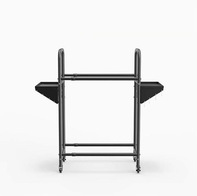 Hershii Rolling Tire Storage Rack, Tire Rack with Wheel,Tire Rack Storage | Adjustable - Black Steel Pipe and ABS, 24.80-42.51'' X 15.35'' X 44.09'' with 8 S Hooks and 2 Storage Shelves for Garage