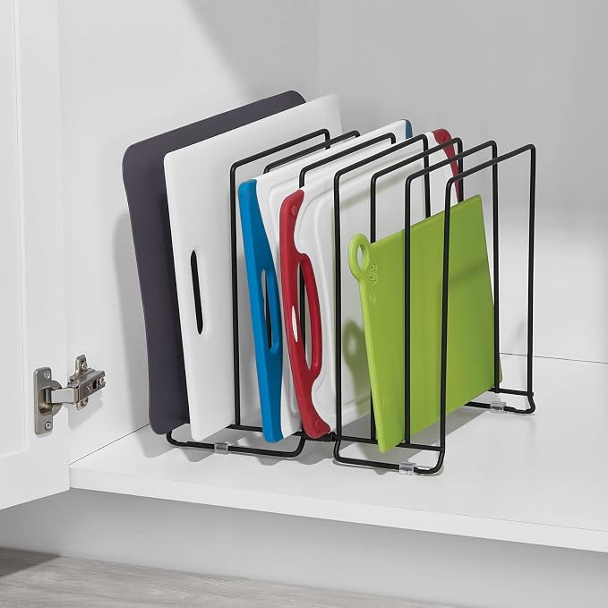 mDesign Large Metal Wire Organizer Rack for Kitchen Cabinet, Pantry, Shelves - Holder with 8 Slots for Baking Sheets, Skillets, Frying Pans, Pots, Lids, Cutting Boards, and Appliances - Black