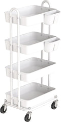 Simple Houseware 4-Tier Rolling Utility Cart with Hanging Bucket, White | Storage for Bathroom, Kitchen, Office, Study Room, Nursery Diaper