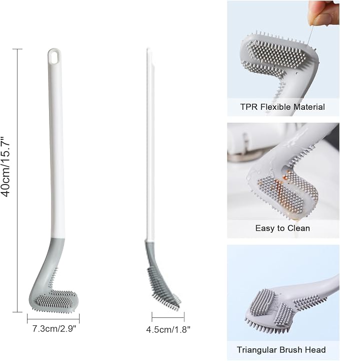 3 Pack Golf Toilet Brush, Flexible Long Handled Toilet Cleaning Brush, 360° No Dead Space Deep Toilet Cleaning Brush, Toilet Brush for Bathroom, with Hook (White + Blue + Grey)