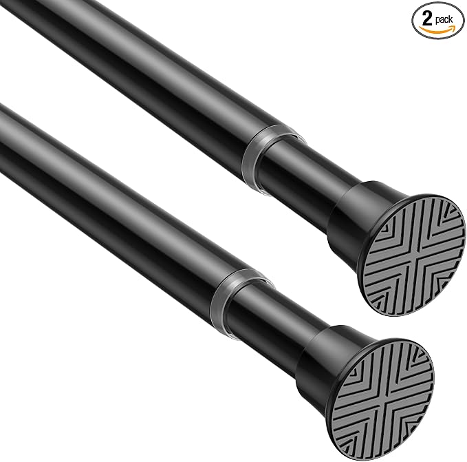 AIZESI Tension Curtain Rod 18-36 inch，2Pcs Adjustable Tension Rod Black Curtain Tension Rod No Drilling Small Tension Rod Spring Tension Curtain Rod