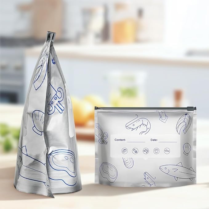 Reusable Aluminum Foil Sealable Storage Bags, Upgrade Reusable Food Storage and Preservation Slider Bags with a Stand-Up Bottom Design Preservations Bags for Kitchen (M(9.05 * 6.69 in), 20pcs)