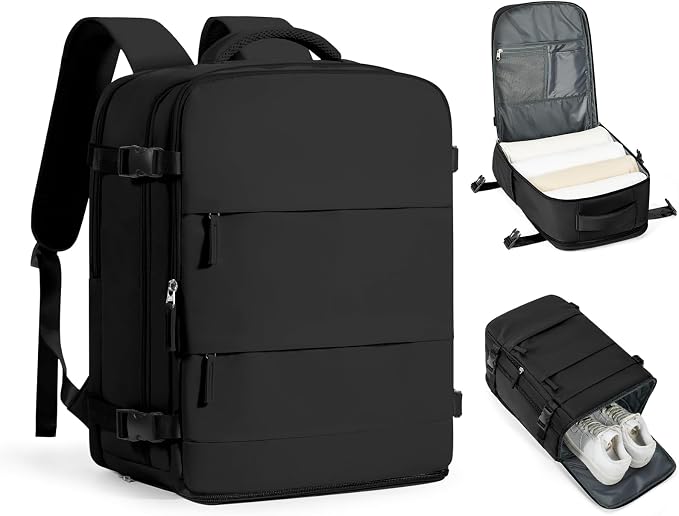 coofay Large Black Travel Backpack Carry on Flight Approved Mochila De Viaje Personal Item Backpack for Airlines Frontier Airlines Personal Item Bag Large Backpacks for Travel Backpacks for Men Women