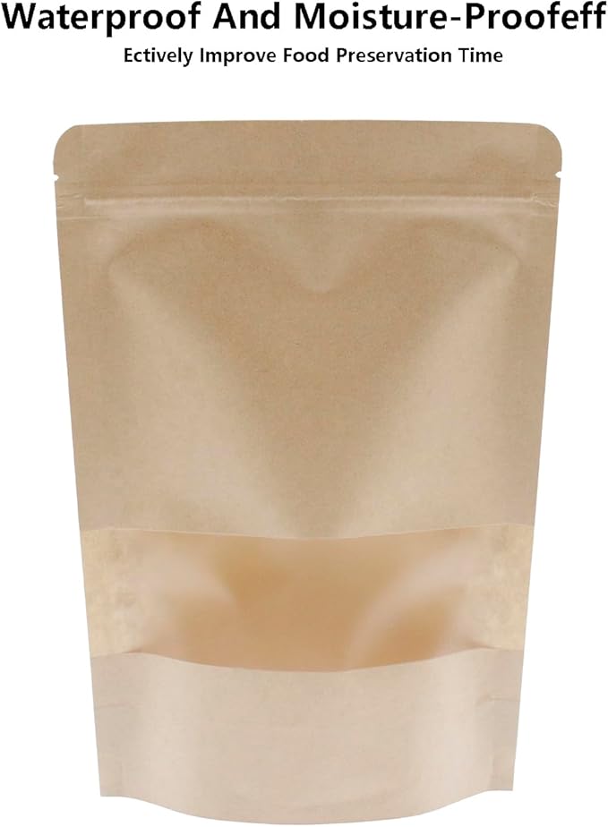 Kraft Paper Zipper Pouches,ULIFESTAR Kraft Stand Up Zip Lock Pouch Bags,100PCS Resealable Bag with Transparent Window and Tear Notch Resealable Bag for Small Business HomeUse,5.5"*7.9"(14 * 20cm+4cm)