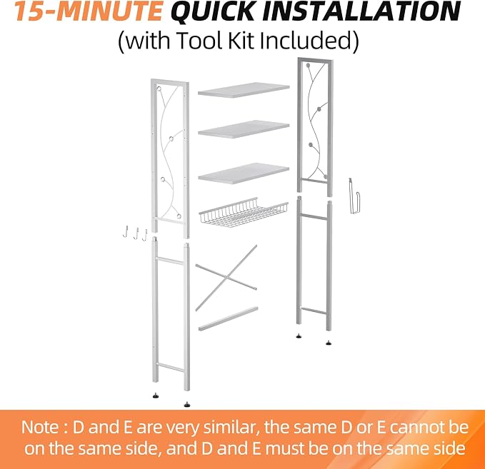 Over-The-Toilet Storage Rack, 4-Tier Bathroom Organizer Shelf Over Toilet with Adjustable Shelf and Basket, Freestanding Space Saver Bathroom Shelves Above Toilet for Room (Pure White)
