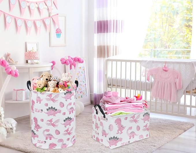 Pink Dinosaur Hamper,Kids Laundry Basket,Pink Storage Baskets for Boys and Girls Room Decor,Dinosaur Basket,Toy Organizer,Gift Hamper(Pink Dinosaur)