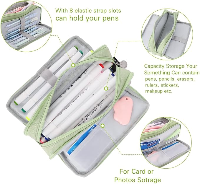 iSuperb Large Pencil Case 3 Compartments Pencil Pouch Big Capacity Pencil Bag for Kids Teen Girls Boys Student School Supplies Oxford Organizer Pen Bag Cosmetic Makeup Pouch