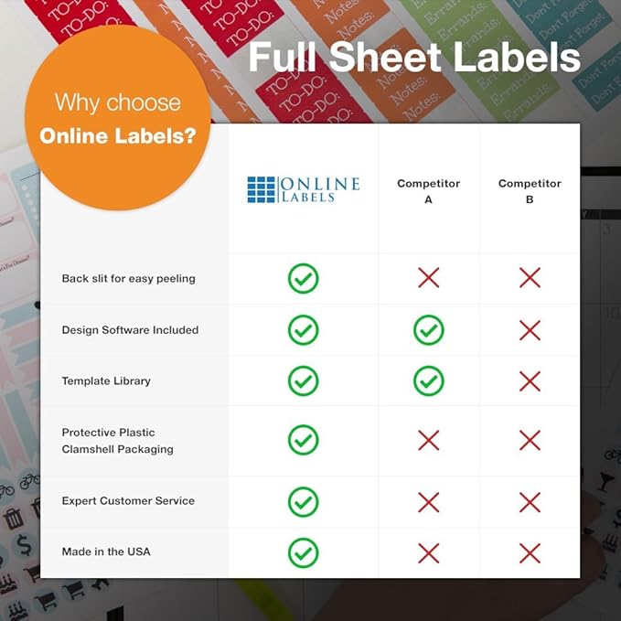Full Sheet Labels - 8.5 x 11 - Pack of 25 Labels - Inkjet/Laser Printers - Vertical Back Slit for Easy Peeling - Online Labels
