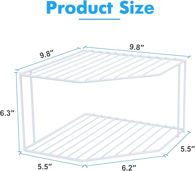 AKAZA 2Pcs 2-Tier Corner Stackable Organizer Shelf for Kitchen - Cabinet Storage Shelf Rack, Shelves，Kitchen Counter and Cabinet Shelf, Storage Rack Organizer (White)