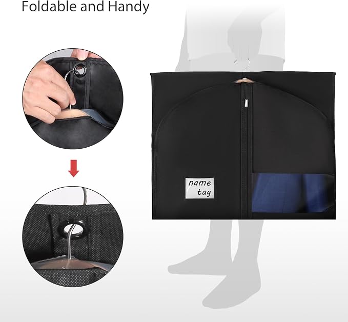 Univivi Hanging Garment Bags Suit Cover for Storage, 40 Inch, 5 Pack, Black | Breathable Suit Bag, Dustproof Hanging Clothing Bag, Clear Window and ID Card Holder for Suits, Jackets, Skirts