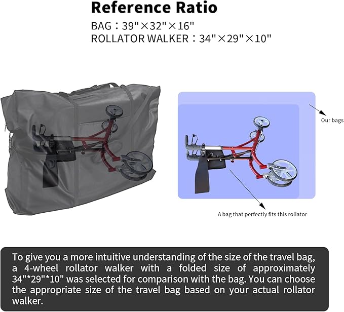 Rollator Walker Travel Bag - Waterproof Wheelchair Bag for Folding Walker Wheelchair Transport Chair Portable Large Duffel Bag Carry Case for Car Traveling (39" L x 16" W x 32" H)