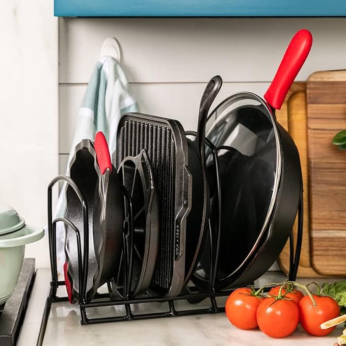 Lodge Cookware Organizer - 5-Tier - Multi-Tier Storage Rack for Cookware & Accessories - Space-Saving Organizer for Cast Iron, Lids & Kitchen Essentials - Matte Black