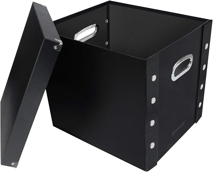 Snap-N-Store Vinyl Record Storage Box - 12" - 2 Pack - Crate Holds up to 75 Vinyl Albums - Black