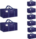 8 Pack-Extra Large Heavy Duty Moving Bags - Waterproof Storage Totes with Handles & Zippers, Foldable for College Dorm, Storage (Dark Blue)