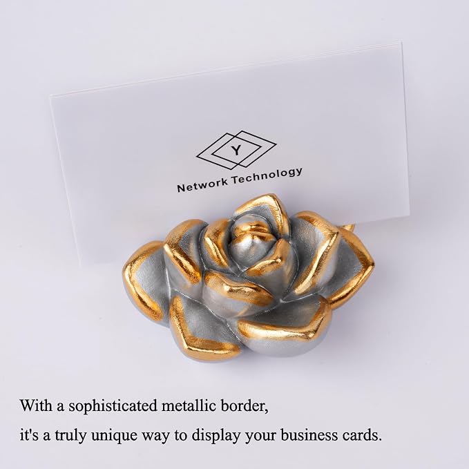 Resin Succulent Business Card Holder - Gold, Silver, Black Set of 3 - Modern Desk Organizer and Card Display Stand for Office & Home - Vertical Name Card Holders - Handmade Unique Gift & Desk Decor