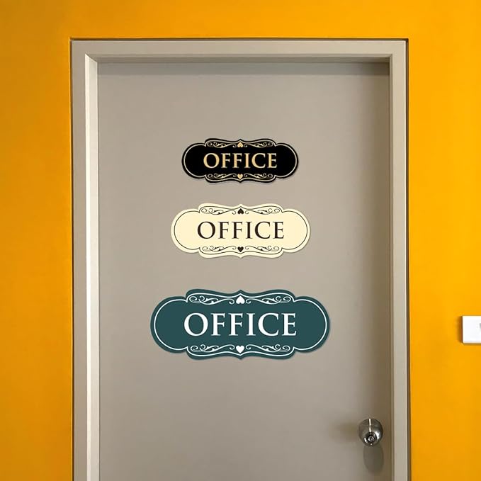 All Quality Designer Office Sign | Easy Installation - Black/Silver - Large (5 Pack)