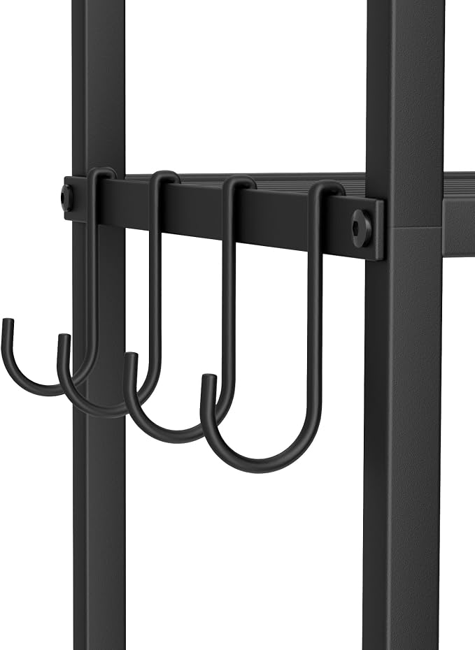 3 Tier Over The Toilet Storage Rack, Bathroom Organizer | Toilet Storage with 4 Hooks & Paper Holder, Space-Saving, Freestanding Bathroom Shelf, Metal, Black