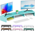 Dual Monitor Stand for Desk, Metal Computer Stand, Desk Shelf Riser,Desktop Organizer for Home and Office Use (Blue)