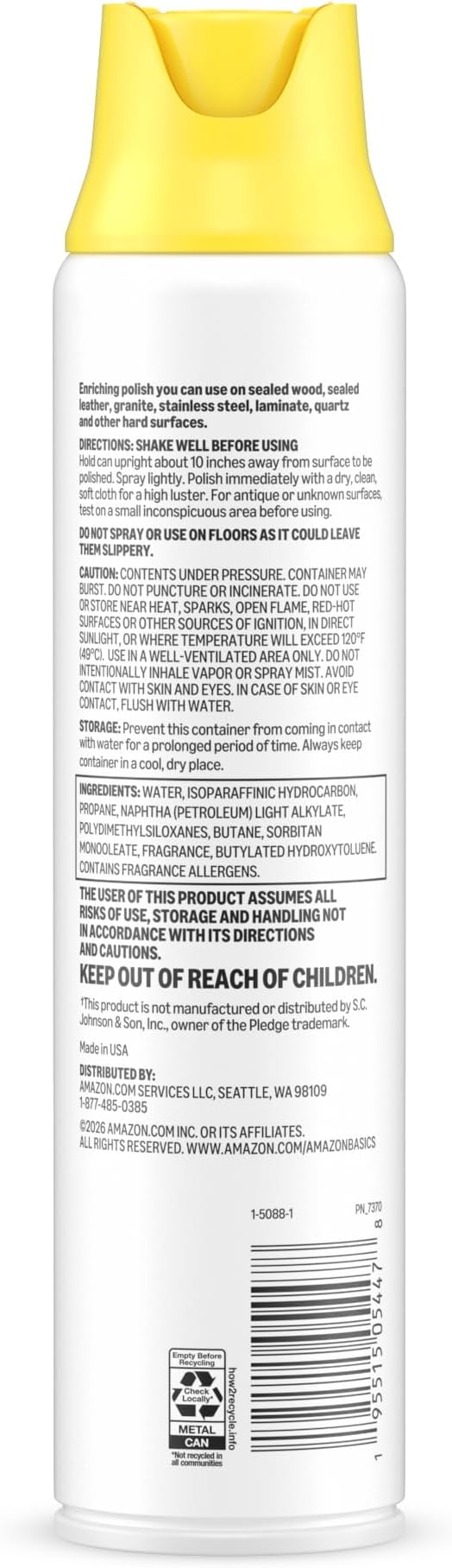 Amazon Basics Lemon Scent Multi-surface Furniture Polish Spray, Cleans, Shines & Protects, No Waxy Build-up, 9.7 OZ, Pack of 1