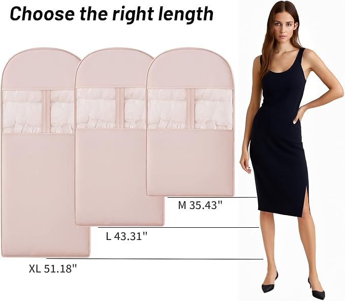 Space Saving Hanging Compression Garment Bag with Zipper for Closet Storage, Hanging Clothes Storage Bag, Garment Covers for Coats and Down Jackets, Pink, XL