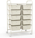 COSTWAY 10 Drawer Rolling Storage Cart, Utility Cart with Lockable Wheels | Mobile Art Supply Craft Organizer with Metal Frame, Multipurpose Drawer Cart for Paper for Office, School, White