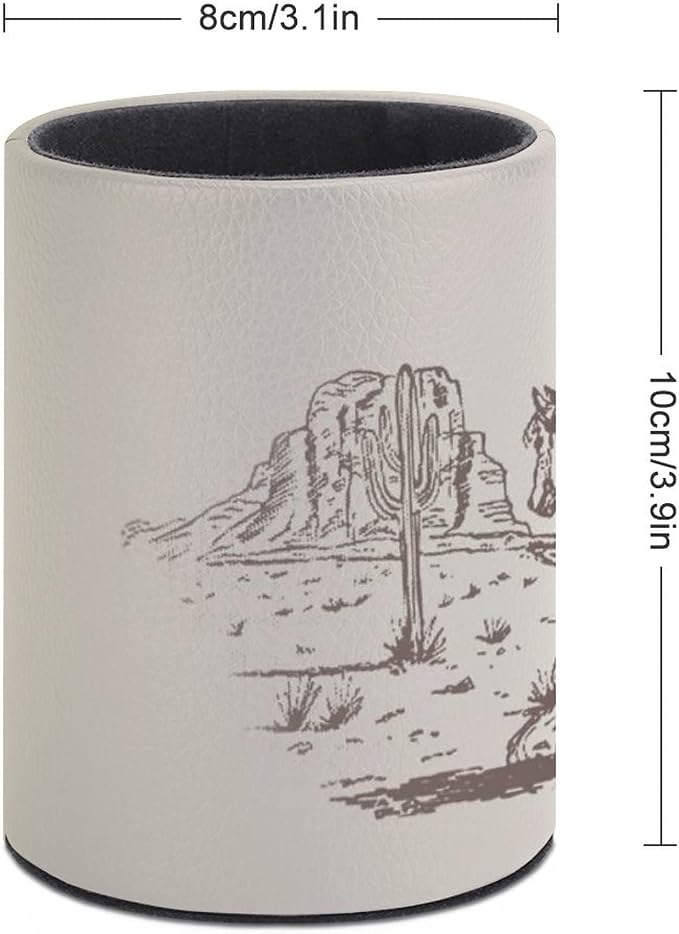 Western Desert Cowboy Pen Holder Pencil Cup for Desk Organizer | Cute Makeup Brush Holder PU Multifunctional Office Suppliesfor Decor Home Classroom School