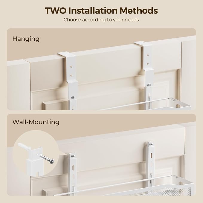 Delamu 8 Tier Over the Door Pantry Organizer, 2in1 Hanging or Wall Mount Spice Rack Seasoning, Adjustable Heavy-Duty Pantry Door Organizer and Storage for Kitchen Cabinet and Bathroom, 15.3" White
