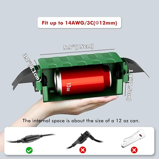Flemoon IP55 Small Outdoor Electrical Box Waterproof (Inner 5.9 x 3.2 x 1.8inch), Extension Cord Cover with Detachable Awning Covers for Plug, Outlet, Holiday Lights, Green