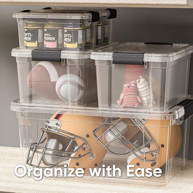 Superio Storage Bins with Lids, Clear Plastic Containers for Organizing, Stackable Totes, BPA Free, Odor Free, Organizer Boxes for Home, and Dorm