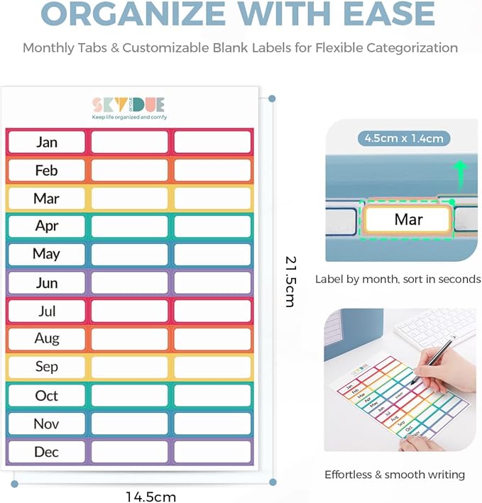 SKYDUE Expanding File Folder with 13 Pockets, Accordion Document Organizer with Monthly Labels, A4 & Letter Size for Tax Records, Medical Files, Receipts, Home of Haze Blue