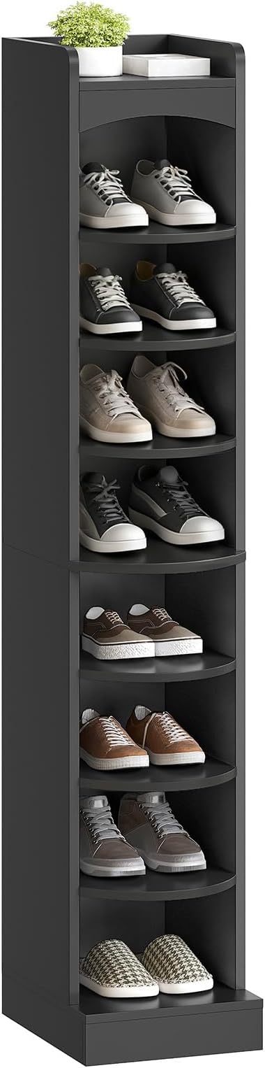 YATINEY 9-Tier Tall Shoe Rack, Wooden Shoe Storage Organizer, Narrow Shoe Cabinet with Removable Shelves for Small Spaces, Holds 9 Pairs of Shoes, for Entrance, Hallway, Black SS02BK