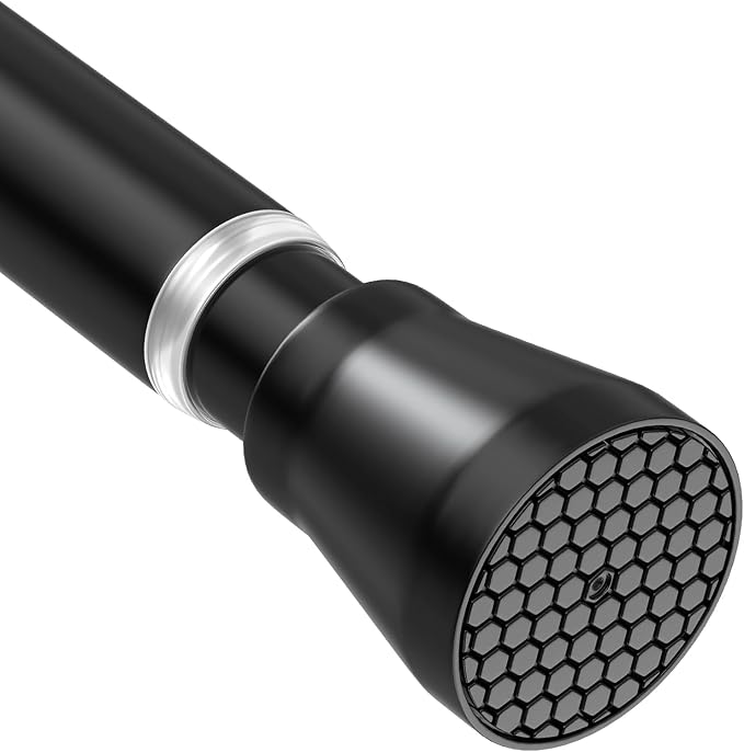 AIZESI Black Shower Curtain Rod 43 to 73 Inch Spring Tension Curtain Rod, Never Rust, Curtain Rods No Drilling, Adjustable Curtain Rods for Window, Bathroom, Kitchen, Doorway