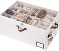 StorageWorks Large Shoe Storage for Closet, 16 Shoe Cubbies, Beige | Up to 20 Pairs, Fixed Compartments, Clear Lid, Label Window, Side Mesh Pocket, Soft Handles, Fits Flats, Sandals, For Mudroom