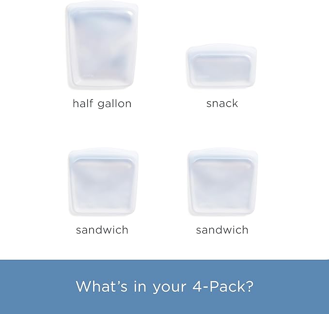 Stasher Silicone Reusable Storage Bags,Reusable Freezer Bags,Microwave,Dishwasher,Oven Safe,Sous Vide,Premium Lunch Containers,Eco Friendly,Food Storage Bag,Snack-Bags,Clear,(Pack of 8)