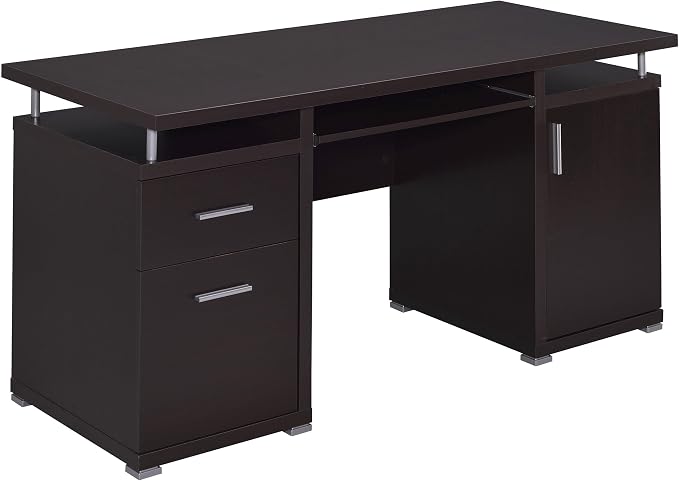 Coaster Home Furnishings Tracy Modern Contemporary 55-Inch 2-Drawer Home Office Computer Writing Desk Study Table with File Cabinet Storage Engineered Wood Eco-Friendly Laminate Brown 800107