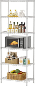 SINGAYE 6 Metal Shelves Wire Shelving Storage Shelf Adjustable Unit Pantry | 6 Tier Kitchen Laundry Room Organization Home Pantry Closet Bathroom Organizers Garage Rack 14" D x 24" W x 72" H White