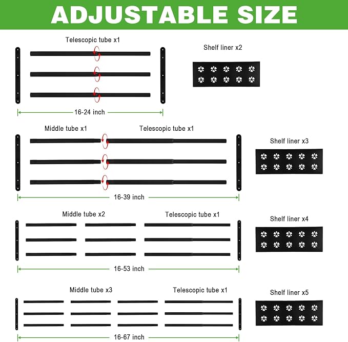 Expandable Closet Shelf, 16-53 Inches Metal Closet Rod Organizers and Storage Shelves Space Saving DIY Divider Separator for Cabinet Wardrobe