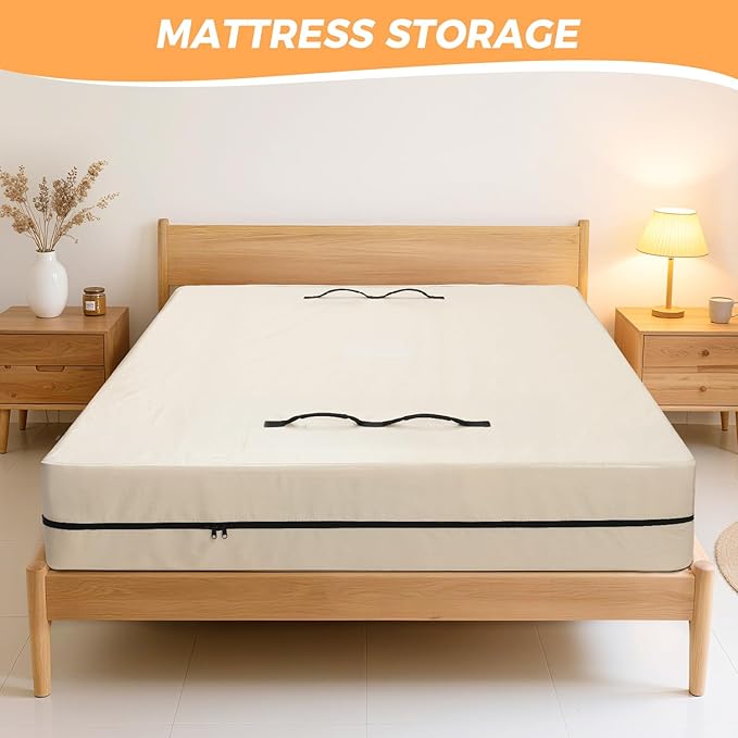 BAGAIL Mattress Bags for Moving, Mattress Covers with Heavy Duty Handles, Reusable Mattress Storage Bag for Moving Supplies(Beige, Twin)
