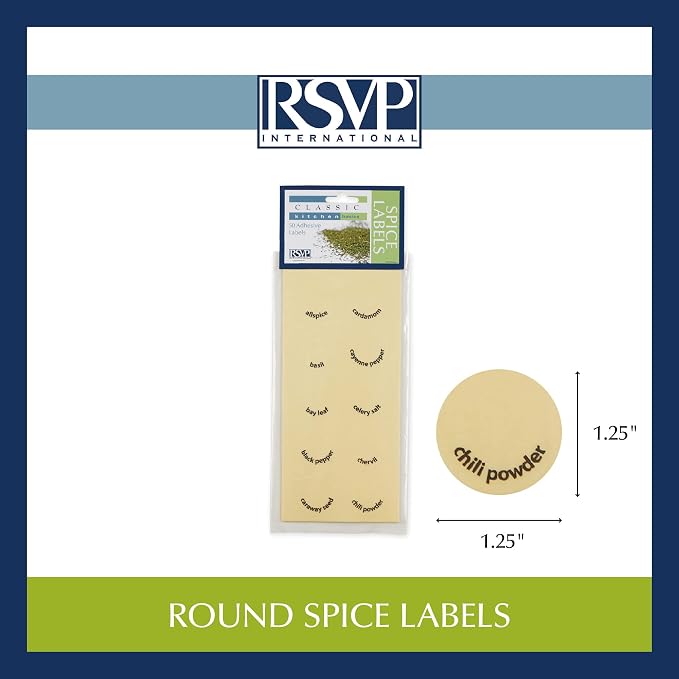 RSVP International Kitchen Organization Collection Spice Labels, Round, 50 Count